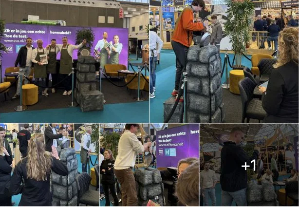 Openbare SVO-fotocollage met de panopstelling en bezoekers op de Horecava